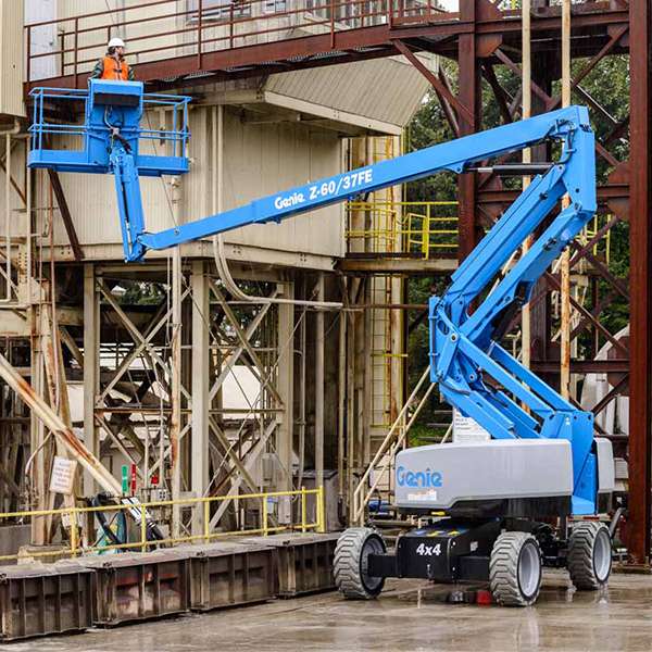 Articulated boom reaching an awkward bridge