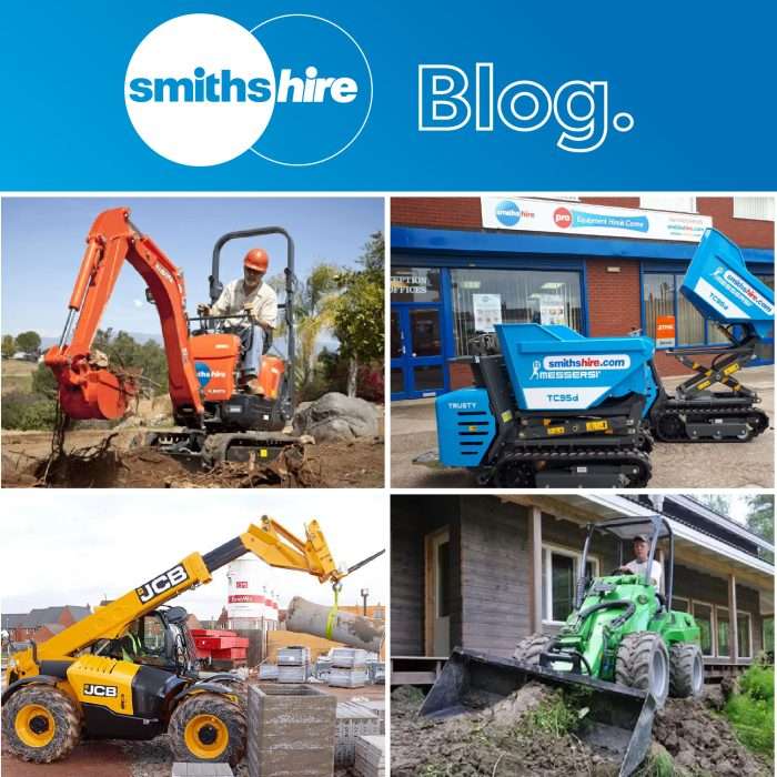 Blog graphic with images of access equipment and dumpers